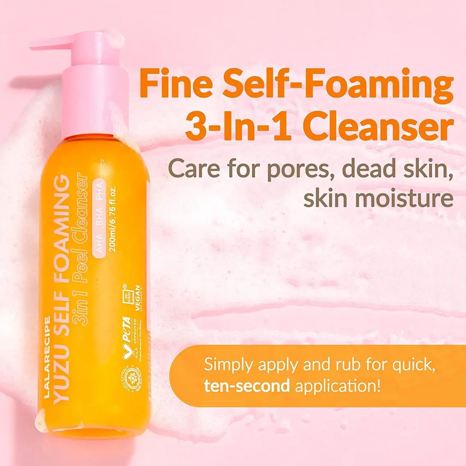 [LALARECIPE] Yuzu Self Foaming 3 in 1 Cleanser 200ml